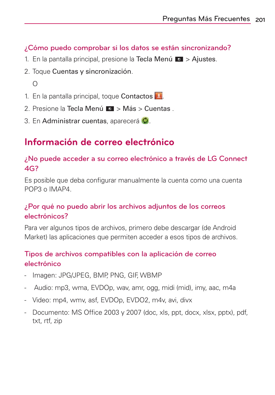 Información de correo electrónico | LG CONNECT 4G MFL67218101 User Manual | Page 407 / 415