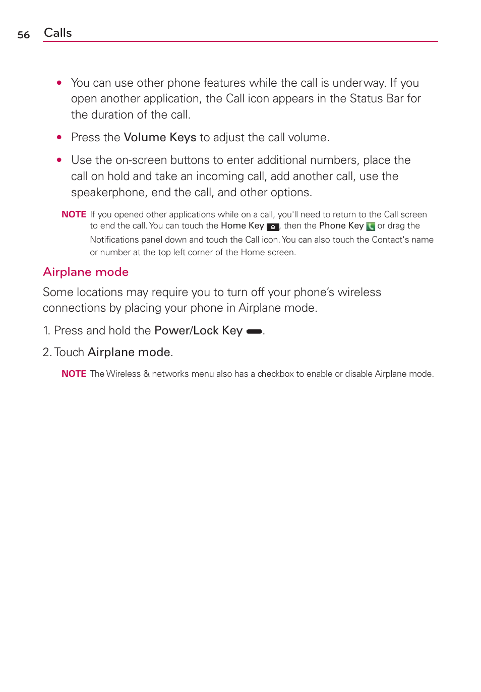 Calls, Airplane mode | LG CONNECT 4G MFL67218101 User Manual | Page 58 / 415