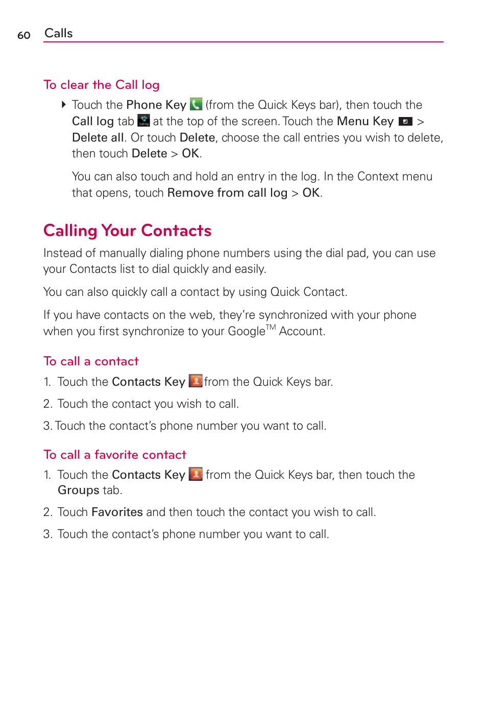 Calling your contacts | LG CONNECT 4G MFL67218101 User Manual | Page 62 / 415
