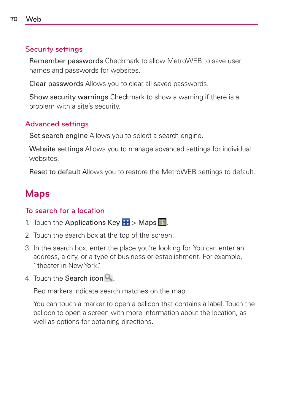 Maps | LG CONNECT 4G MFL67218101 User Manual | Page 72 / 415