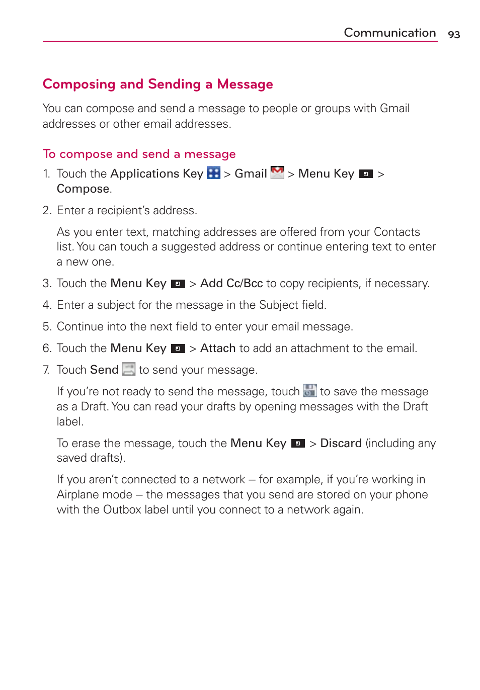 Composing and sending a message | LG CONNECT 4G MFL67218101 User Manual | Page 95 / 415