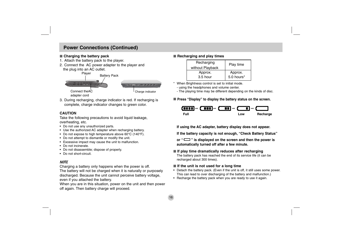 Power connections (continued) | LG DP781 User Manual | Page 16 / 44