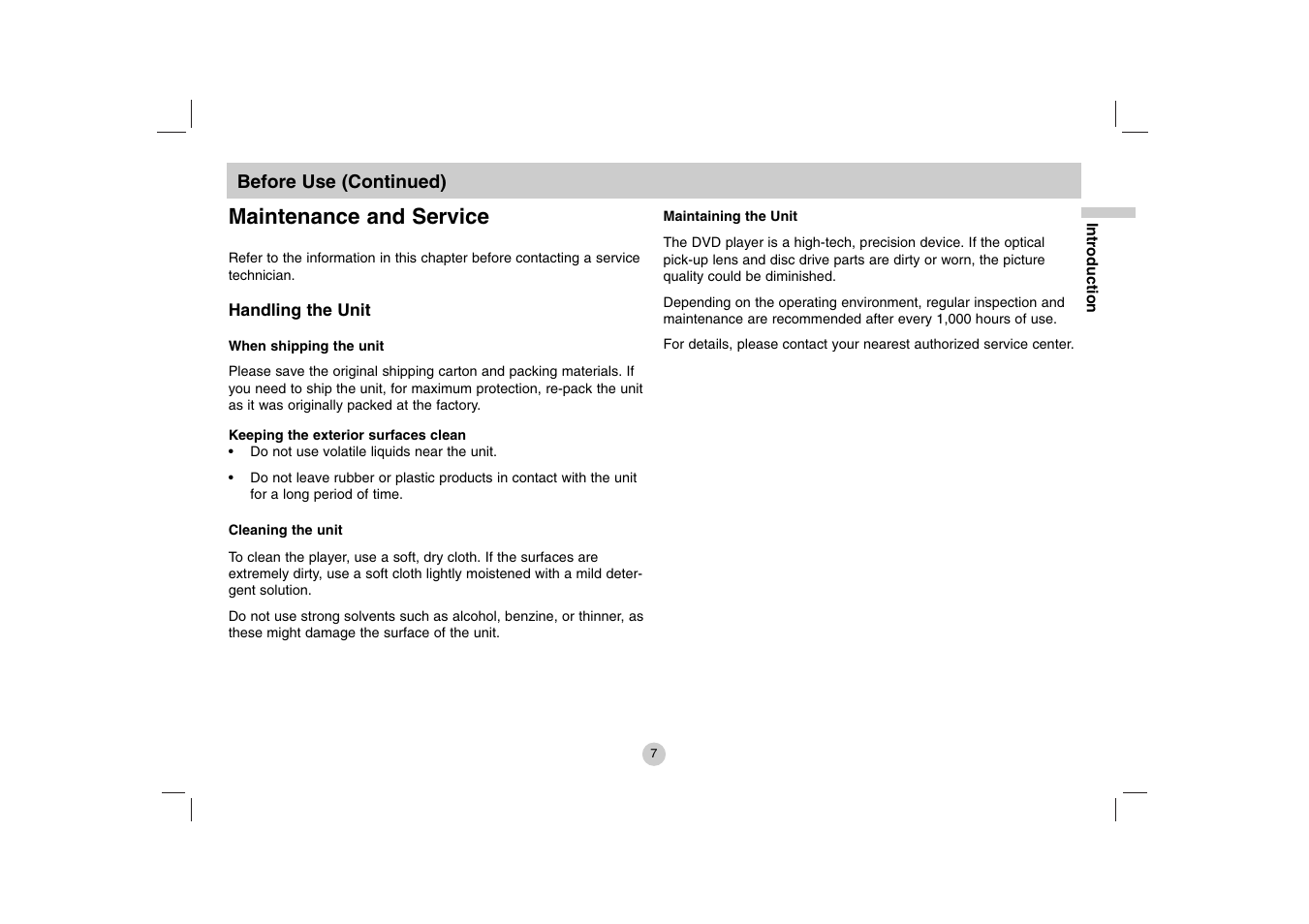 Maintenance and service | LG DP781 User Manual | Page 7 / 44