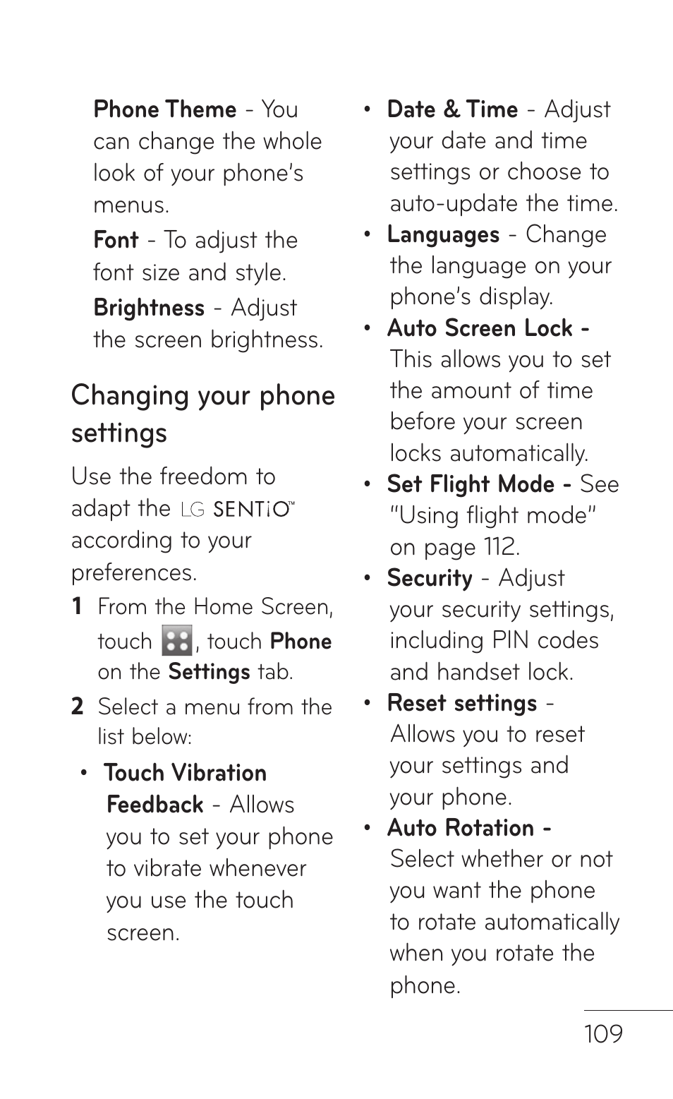 Changing your phone settings | LG B016222 User Manual | Page 111 / 122