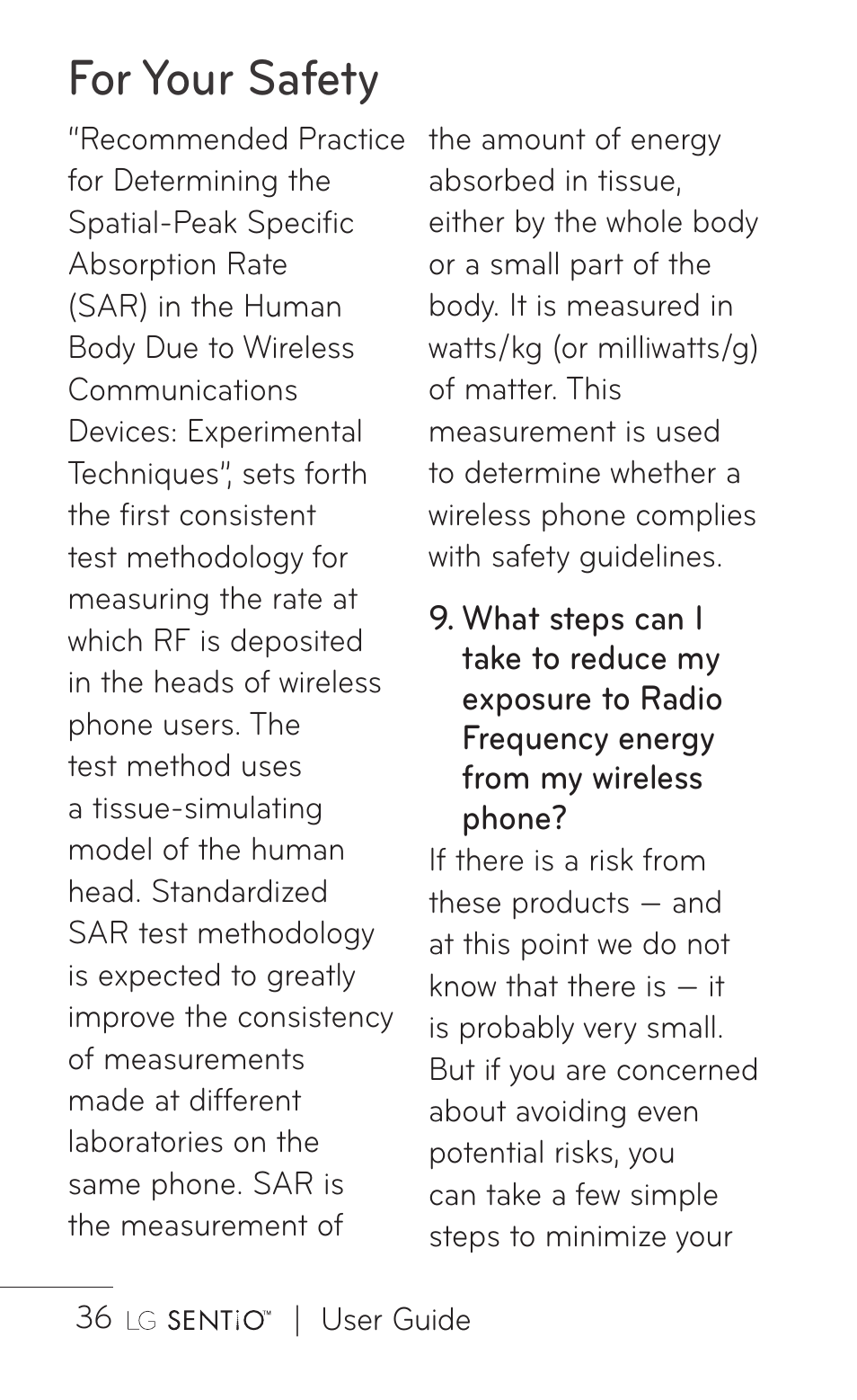 For your safety | LG B016222 User Manual | Page 38 / 122