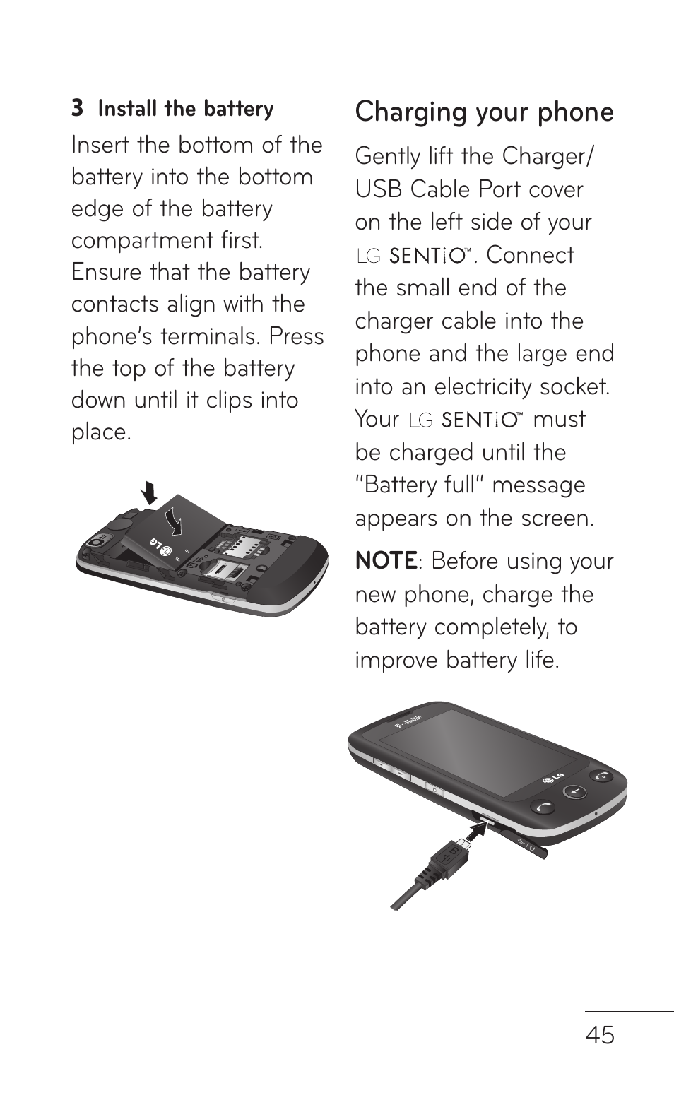 Charging your phone | LG B016222 User Manual | Page 47 / 122
