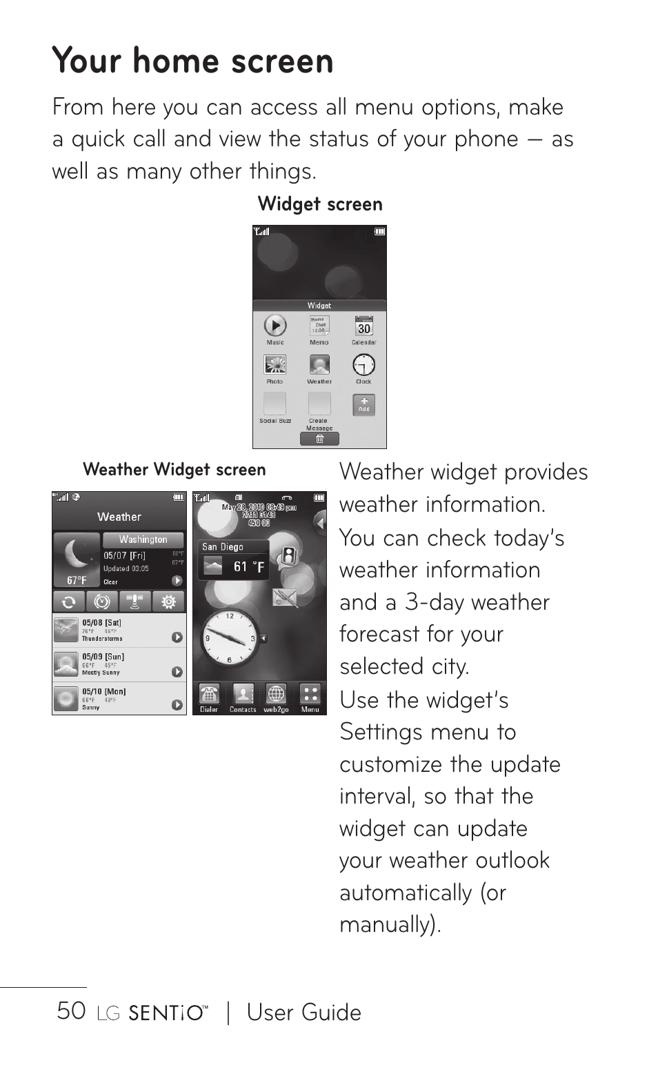 Your home screen | LG B016222 User Manual | Page 52 / 122