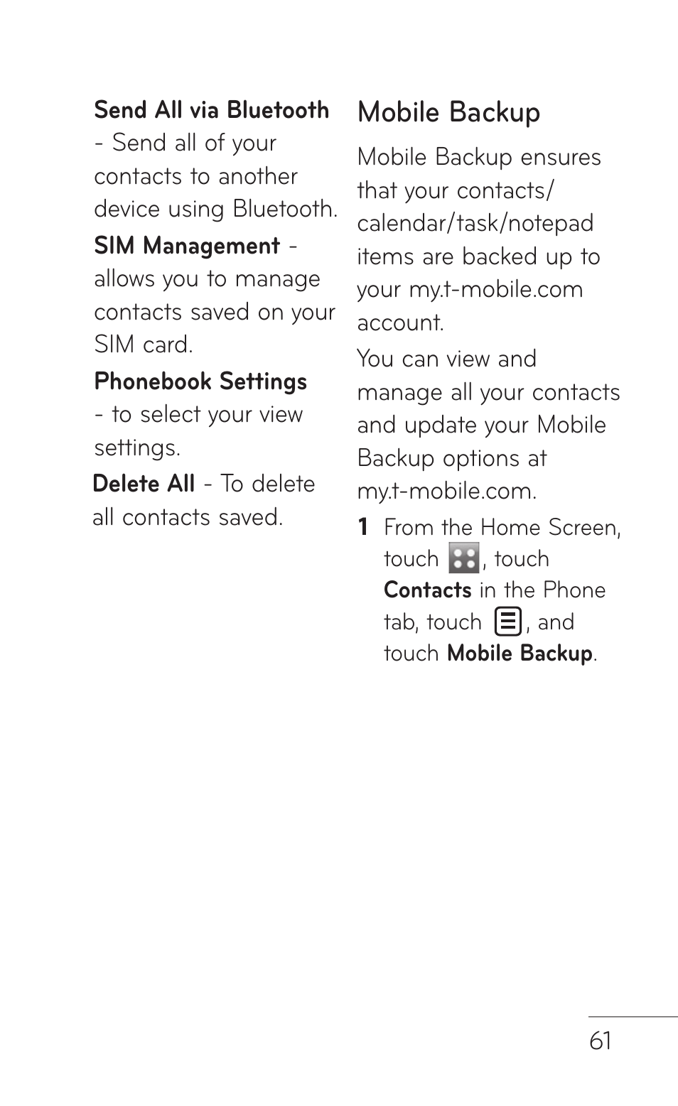 Mobile backup | LG B016222 User Manual | Page 63 / 122