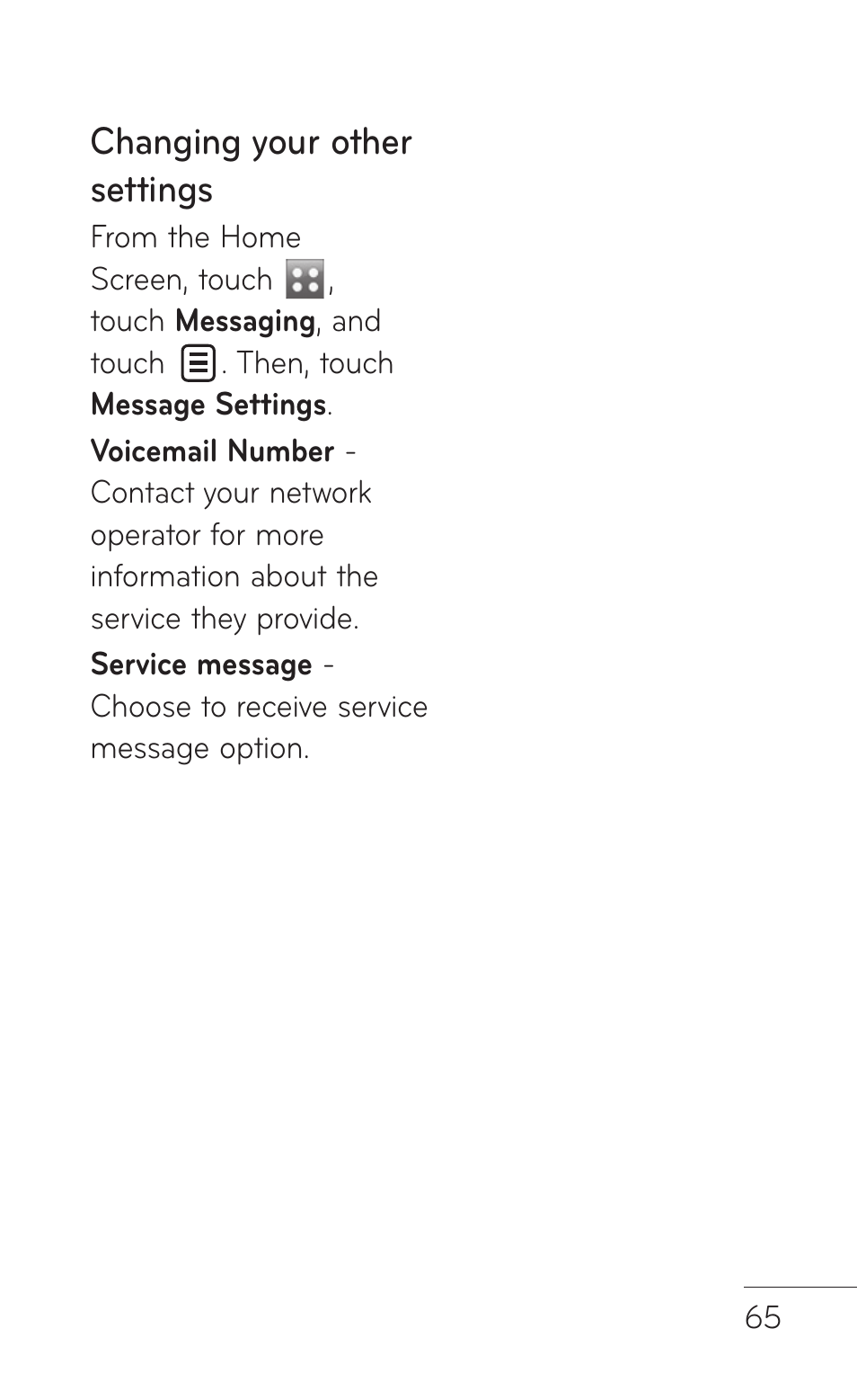 Changing your other settings | LG B016222 User Manual | Page 67 / 122