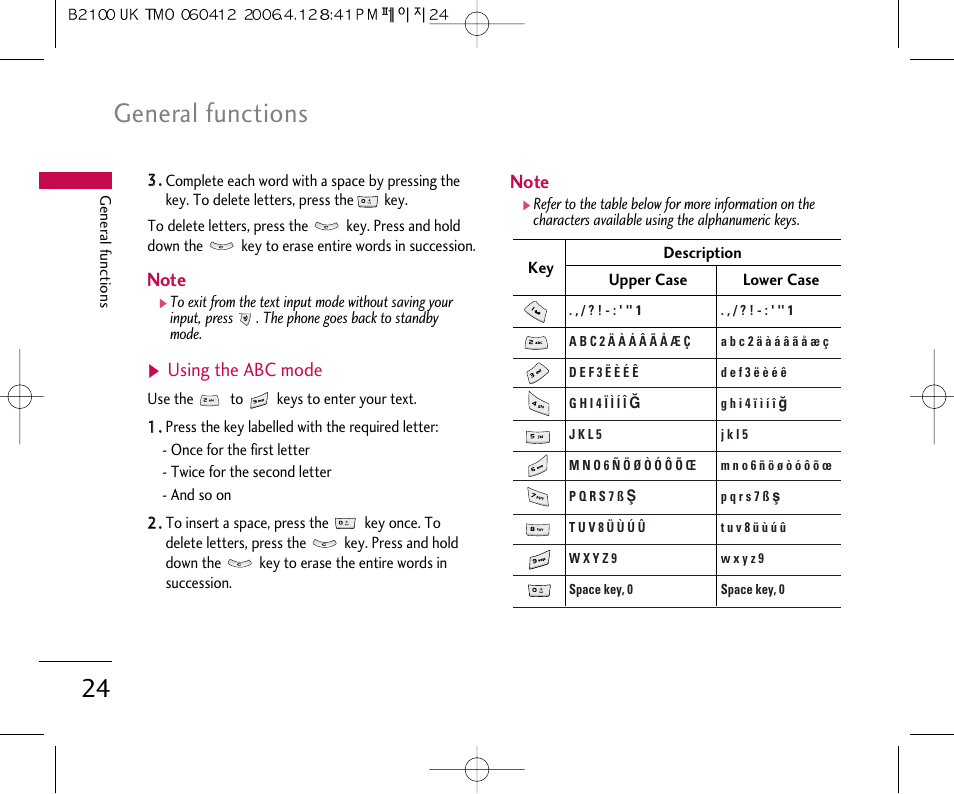 General functions, Using the abc mode | LG B2100 User Manual | Page 25 / 79