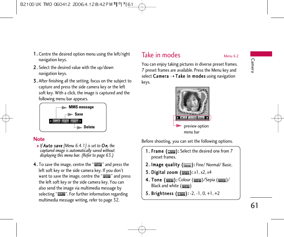Take in modes | LG B2100 User Manual | Page 62 / 79