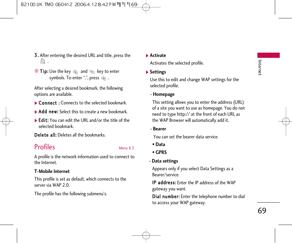 Profiles | LG B2100 User Manual | Page 70 / 79