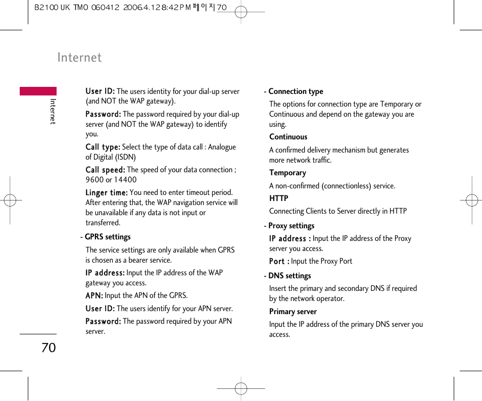 Internet | LG B2100 User Manual | Page 71 / 79