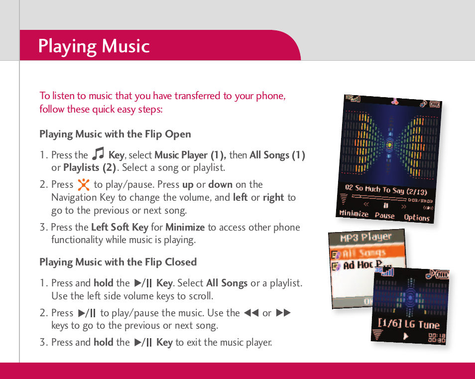 Playing music | LG CU500 User Manual | Page 5 / 10