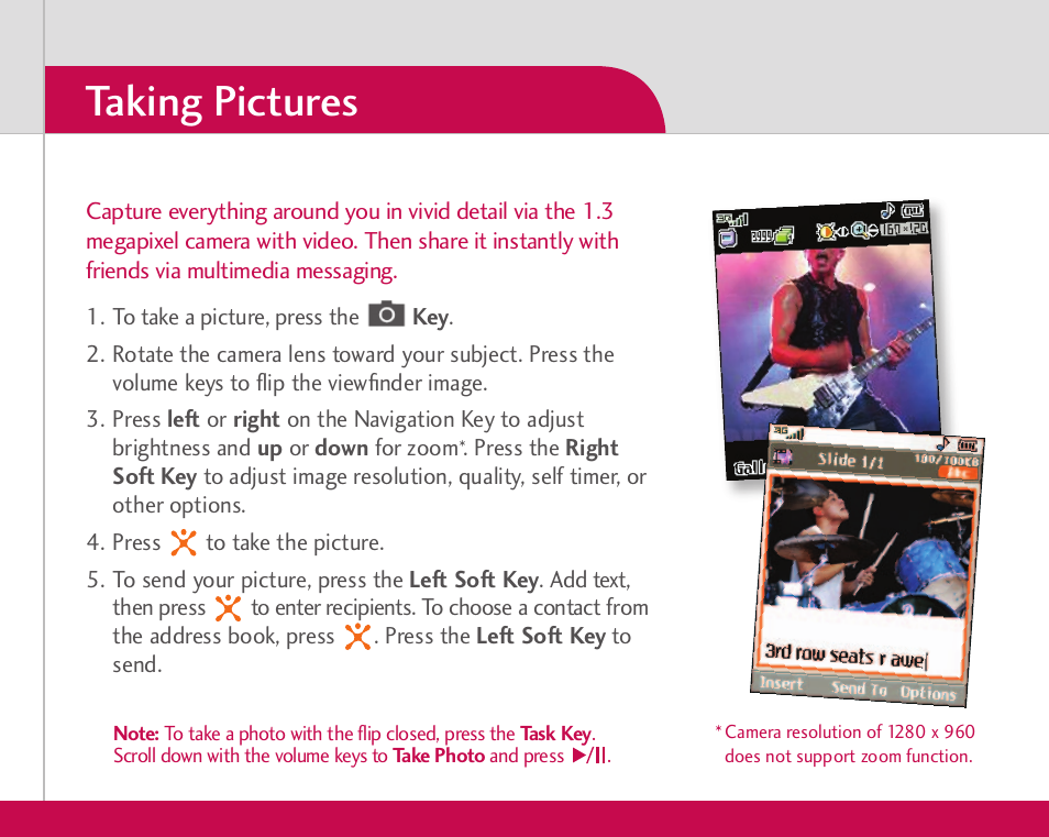 Taking pictures | LG CU500 User Manual | Page 7 / 10