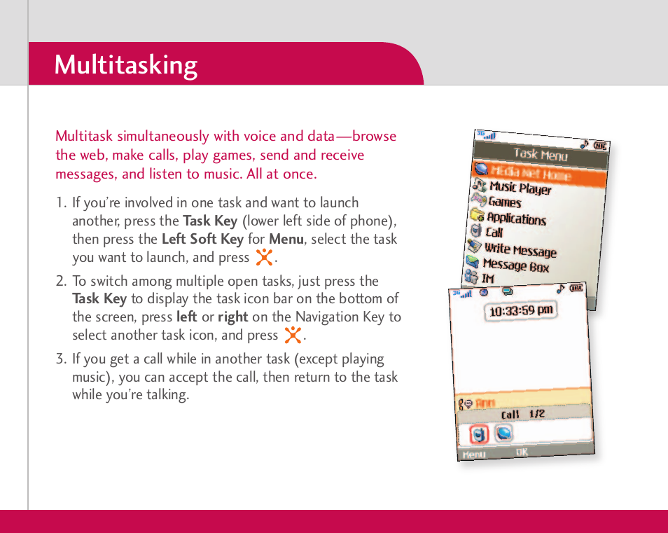 Multitasking | LG CU500 User Manual | Page 8 / 10