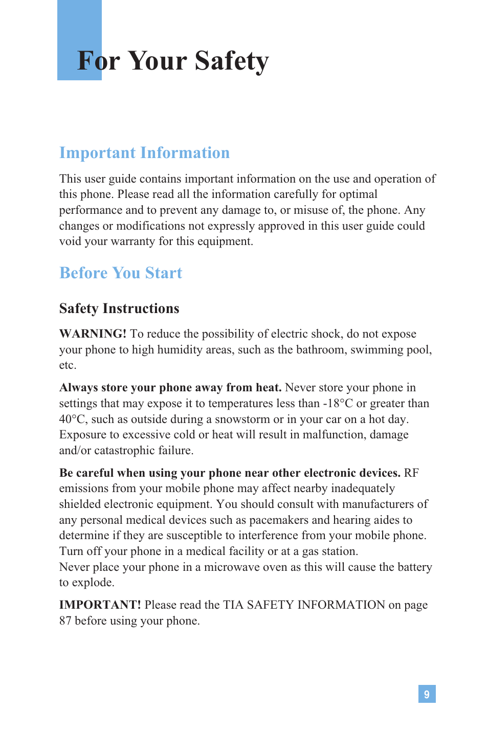 For your safety, Important information, Before you start | LG 4015 User Manual | Page 10 / 114