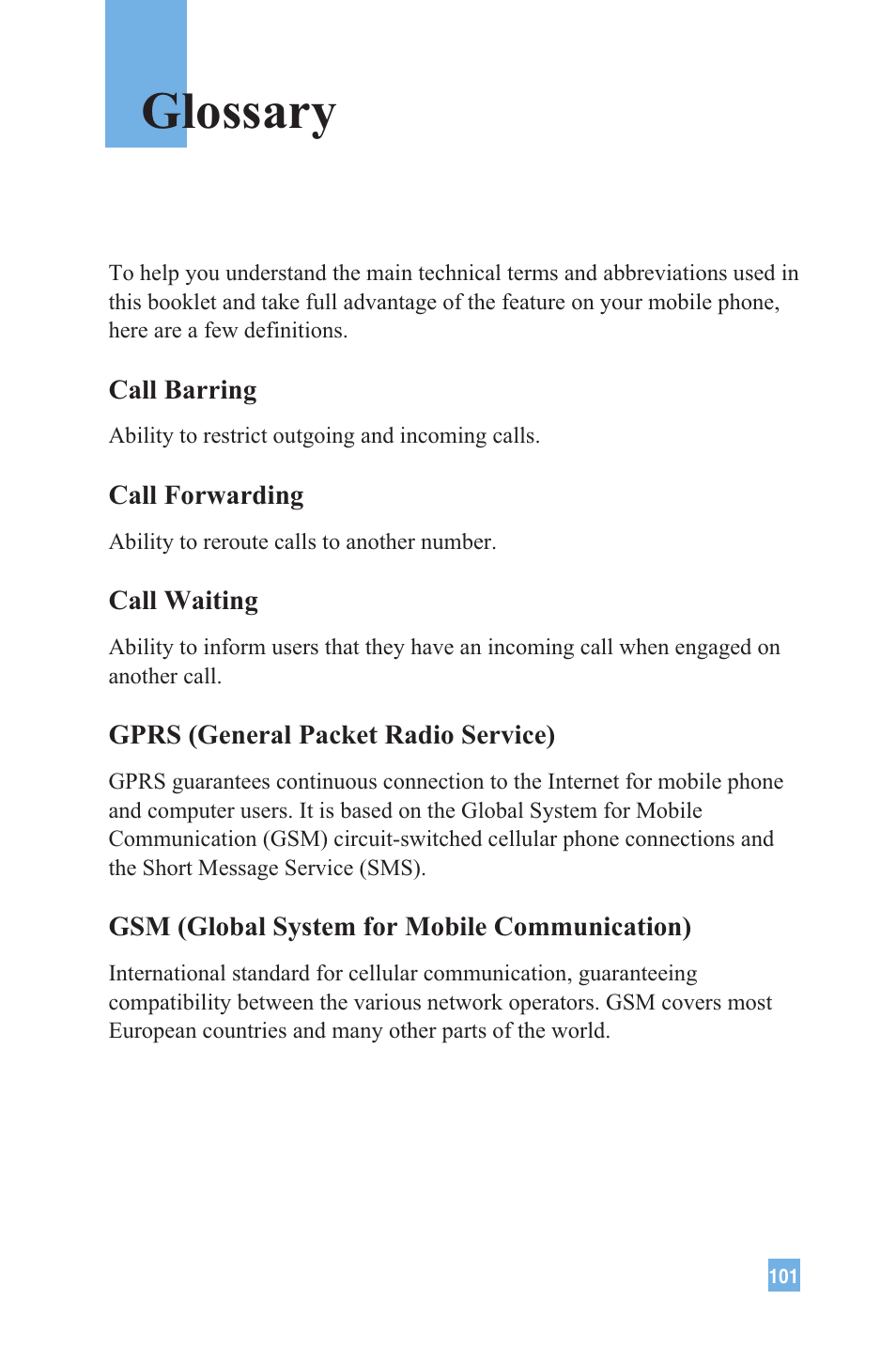 Glossary | LG 4015 User Manual | Page 102 / 114