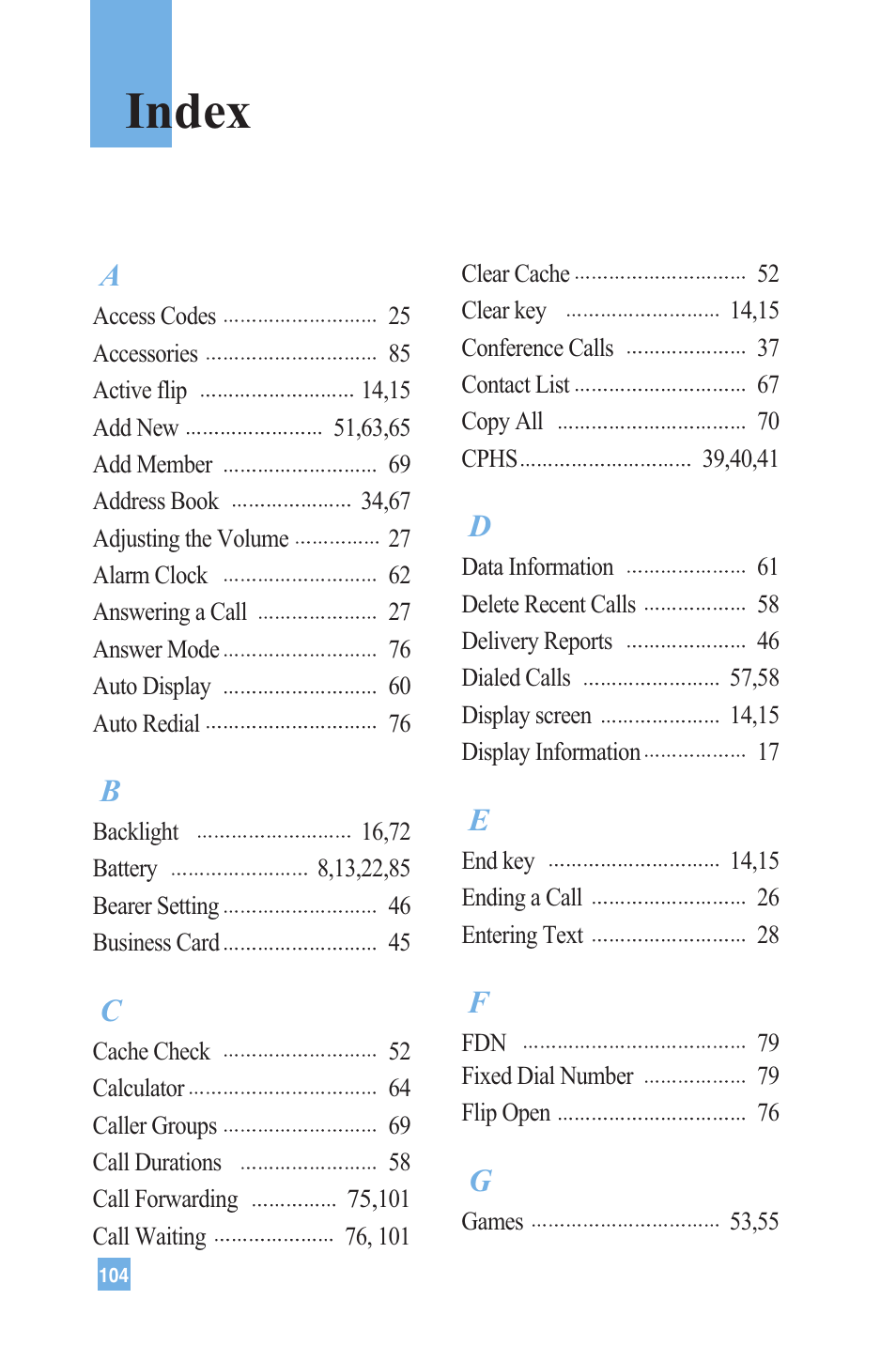 Index | LG 4015 User Manual | Page 105 / 114