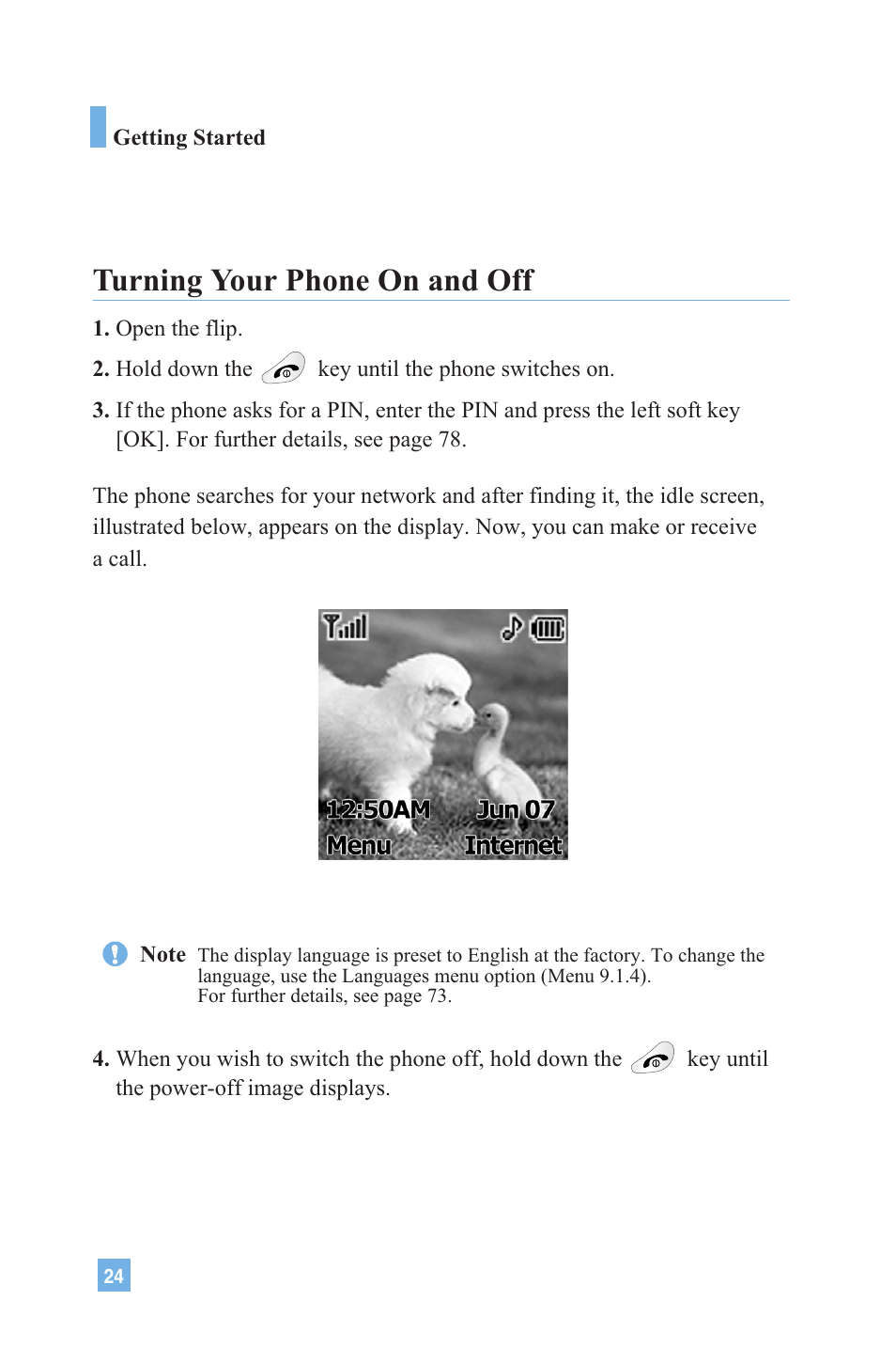 Turning your phone on and off | LG 4015 User Manual | Page 25 / 114