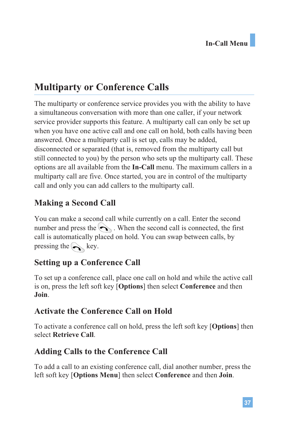 Multiparty or conference calls | LG 4015 User Manual | Page 38 / 114