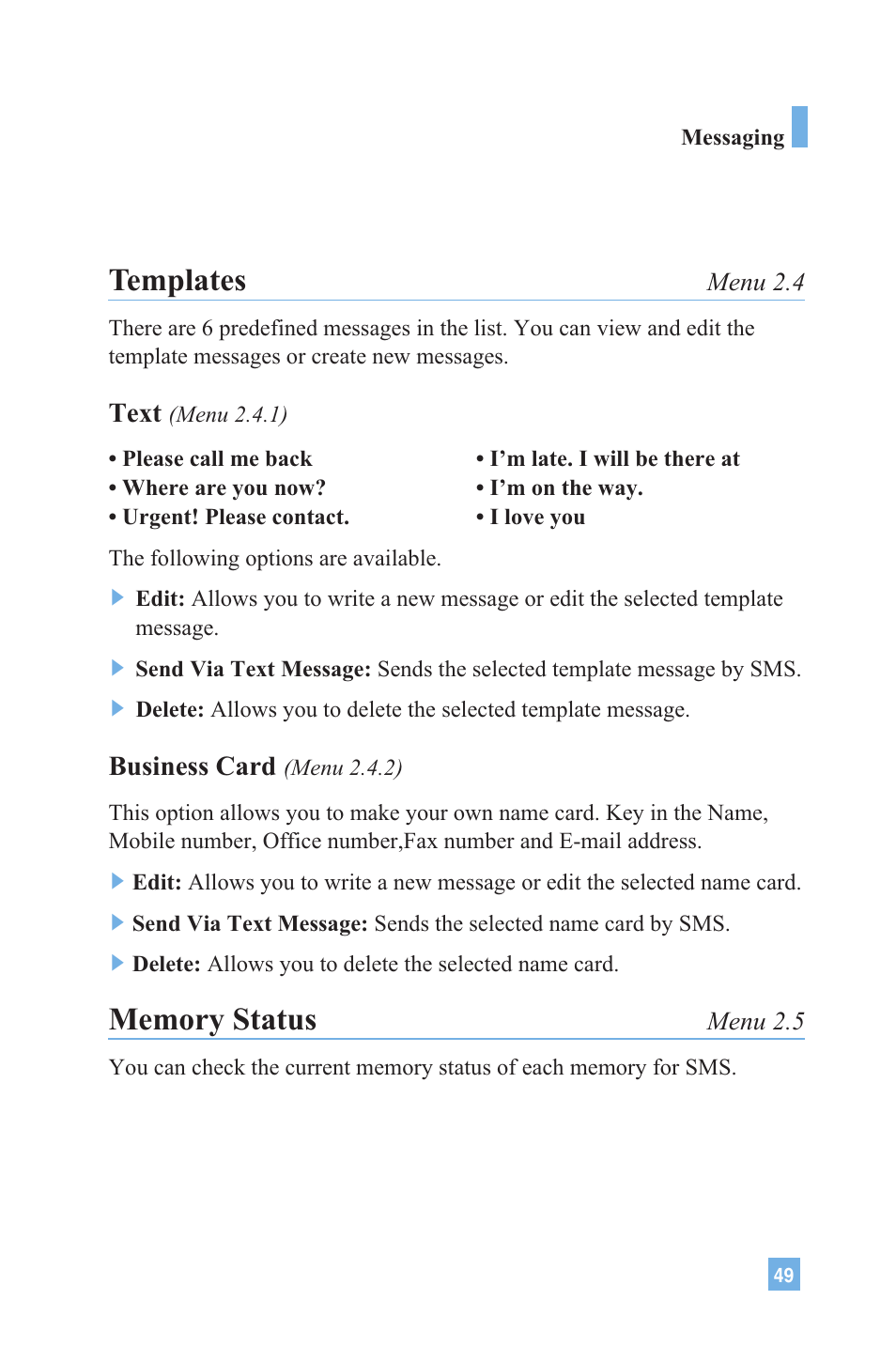 Templates, Text, Business card | LG 4015 User Manual | Page 50 / 114