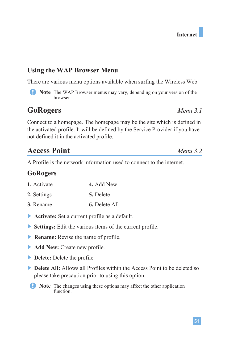 Gorogers, Access point, Using the wap browser menu | LG 4015 User Manual | Page 52 / 114