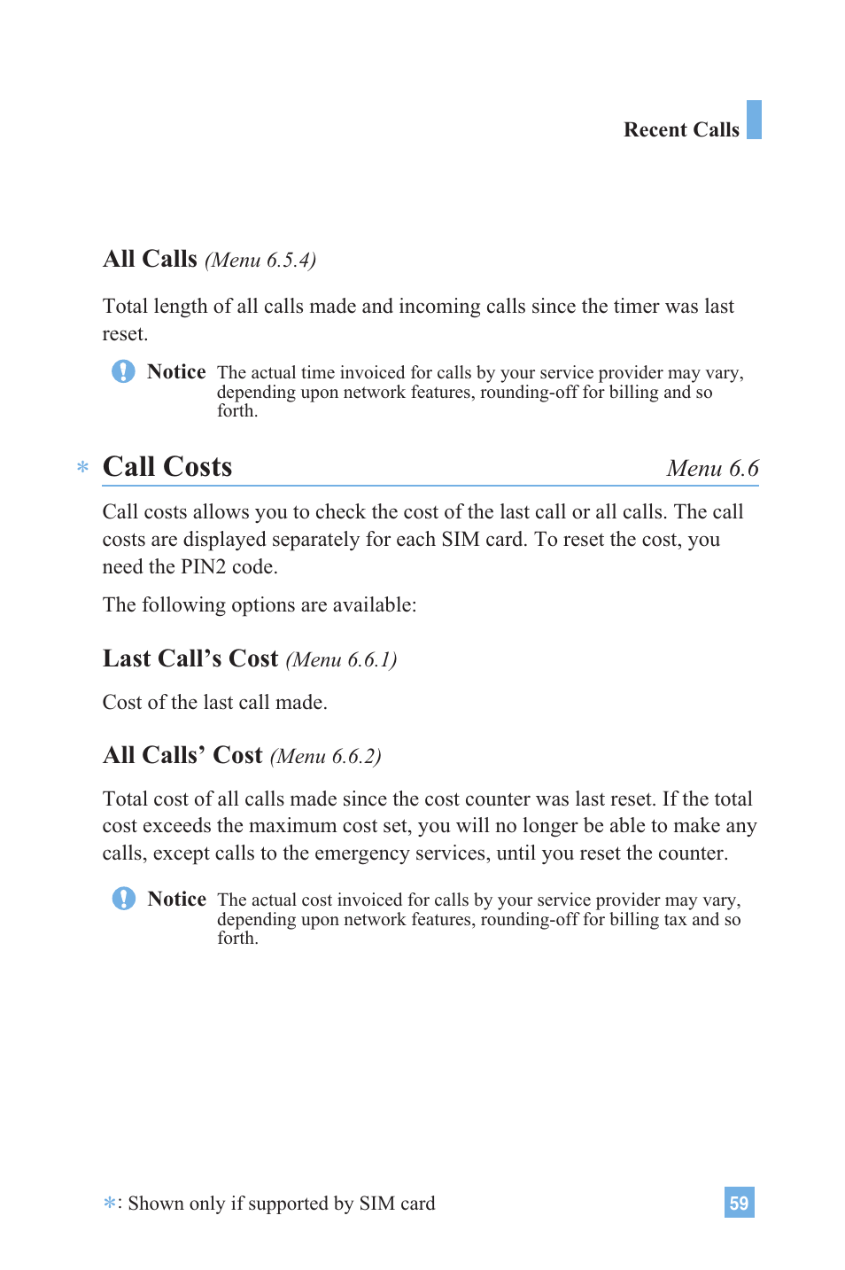 Call costs | LG 4015 User Manual | Page 60 / 114