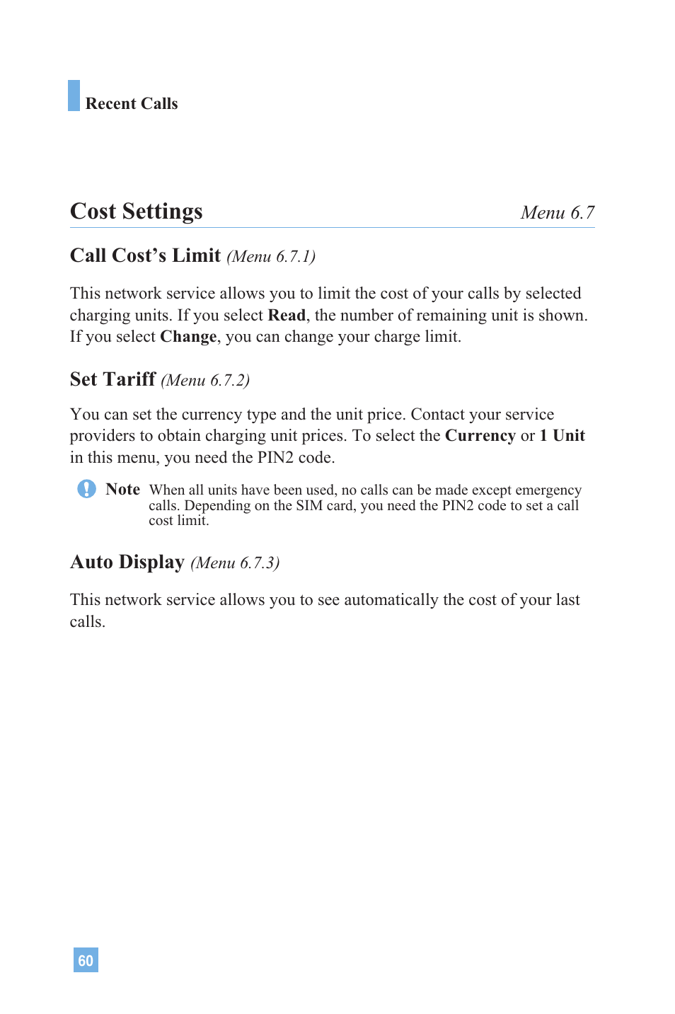 Cost settings | LG 4015 User Manual | Page 61 / 114