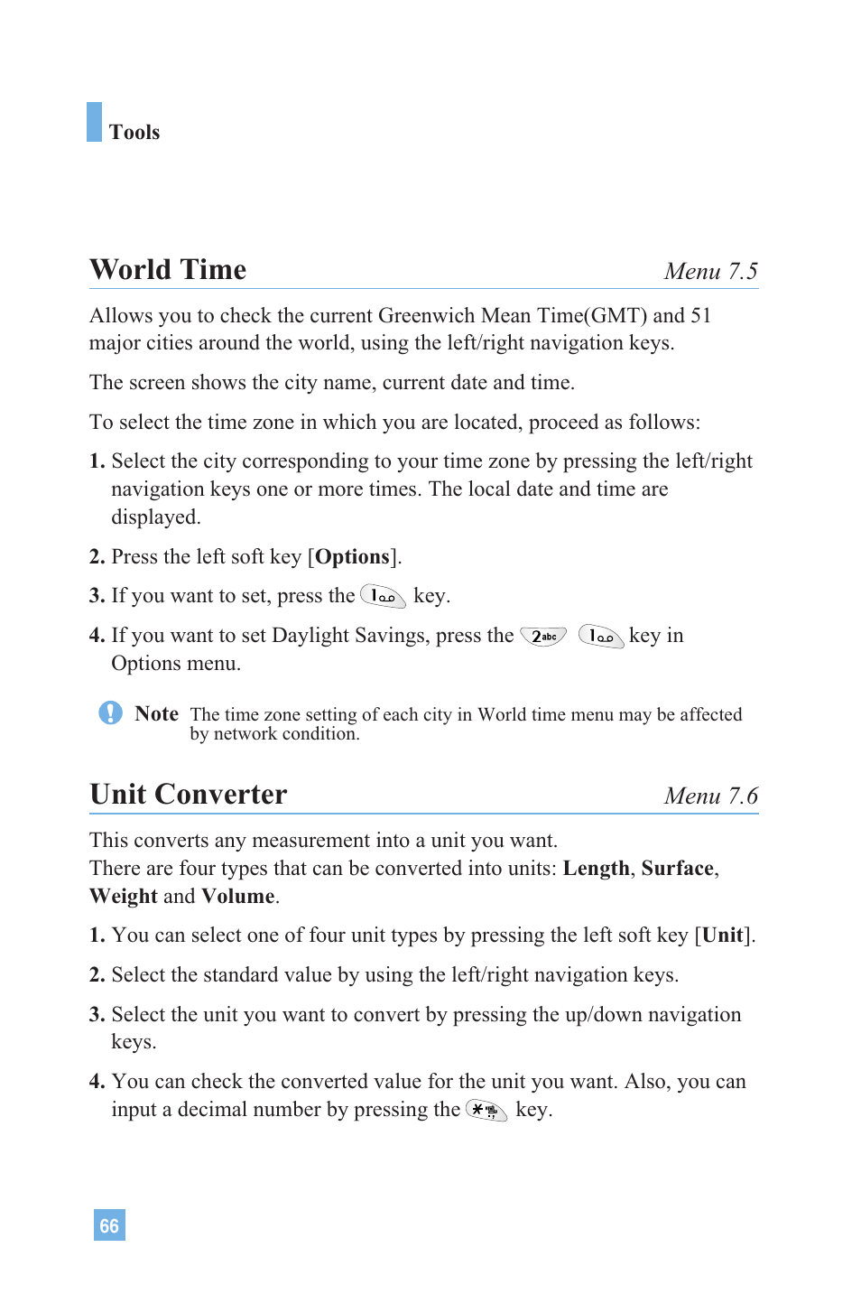 World time, Unit converter | LG 4015 User Manual | Page 67 / 114