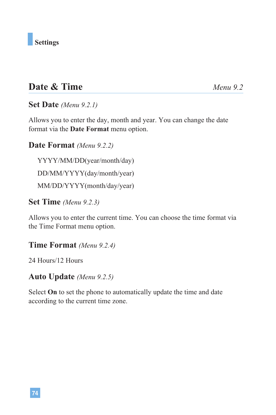 Date & time | LG 4015 User Manual | Page 75 / 114