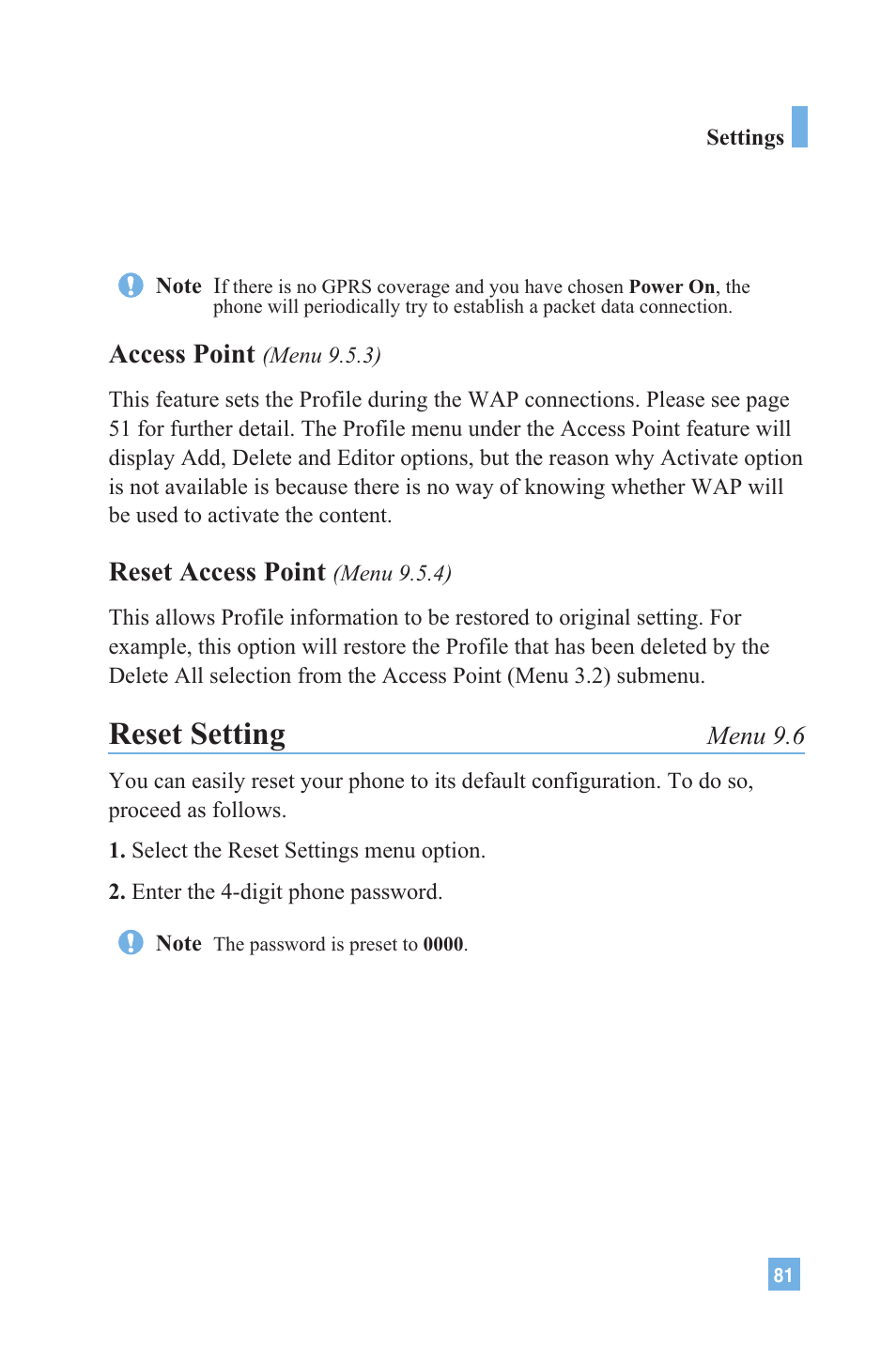 Reset setting, Access point, Reset access point | LG 4015 User Manual | Page 82 / 114