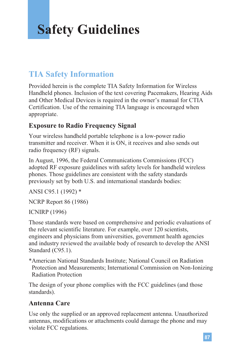 Safety guidelines, Tia safety information | LG 4015 User Manual | Page 88 / 114