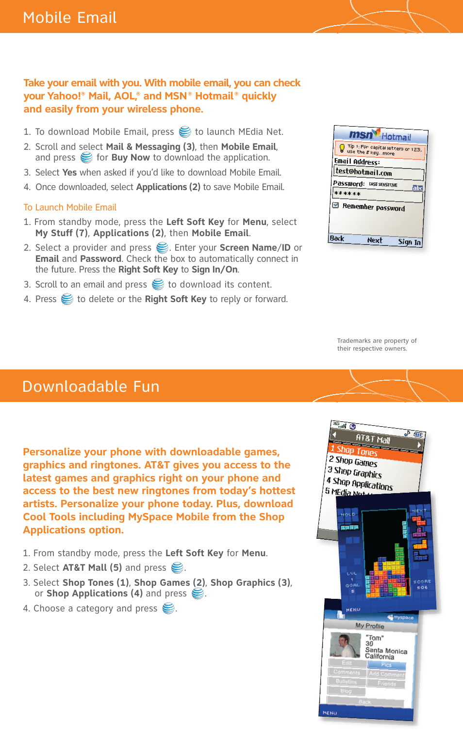 Mobile email, Downloadable fun | LG CU500V User Manual | Page 13 / 16