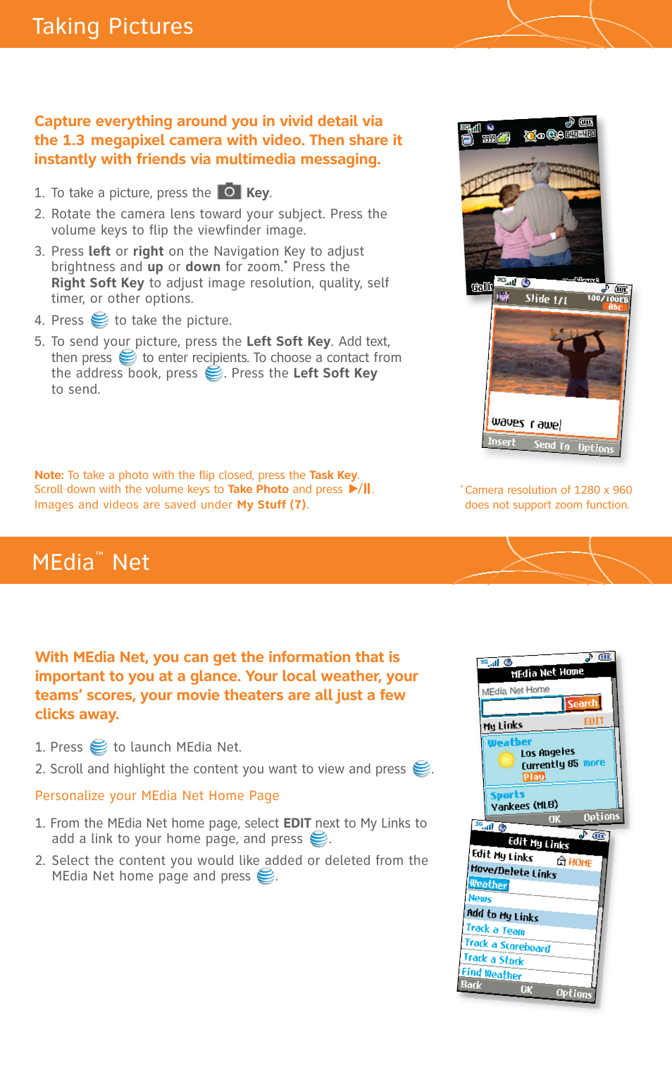 Media, Net taking pictures | LG CU500V User Manual | Page 8 / 16