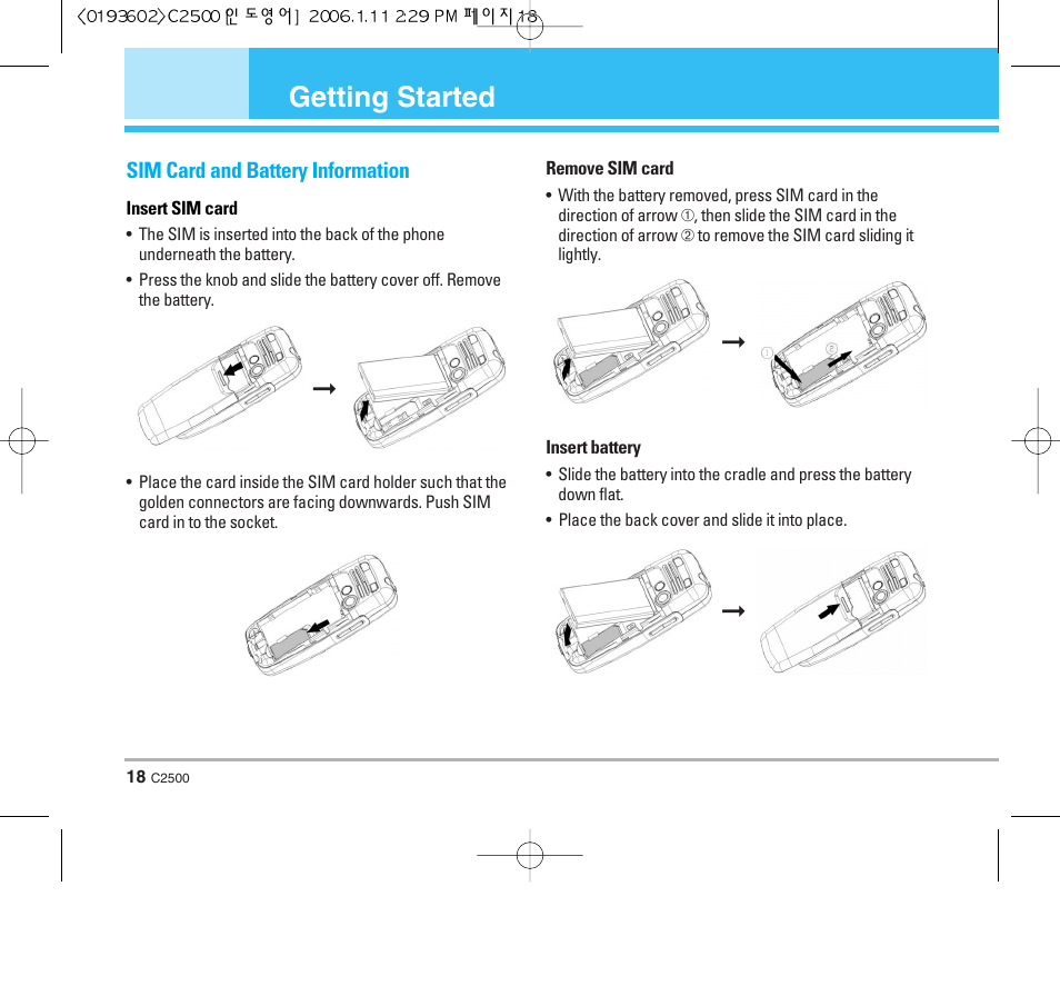 Getting started | LG C2500 User Manual | Page 19 / 73