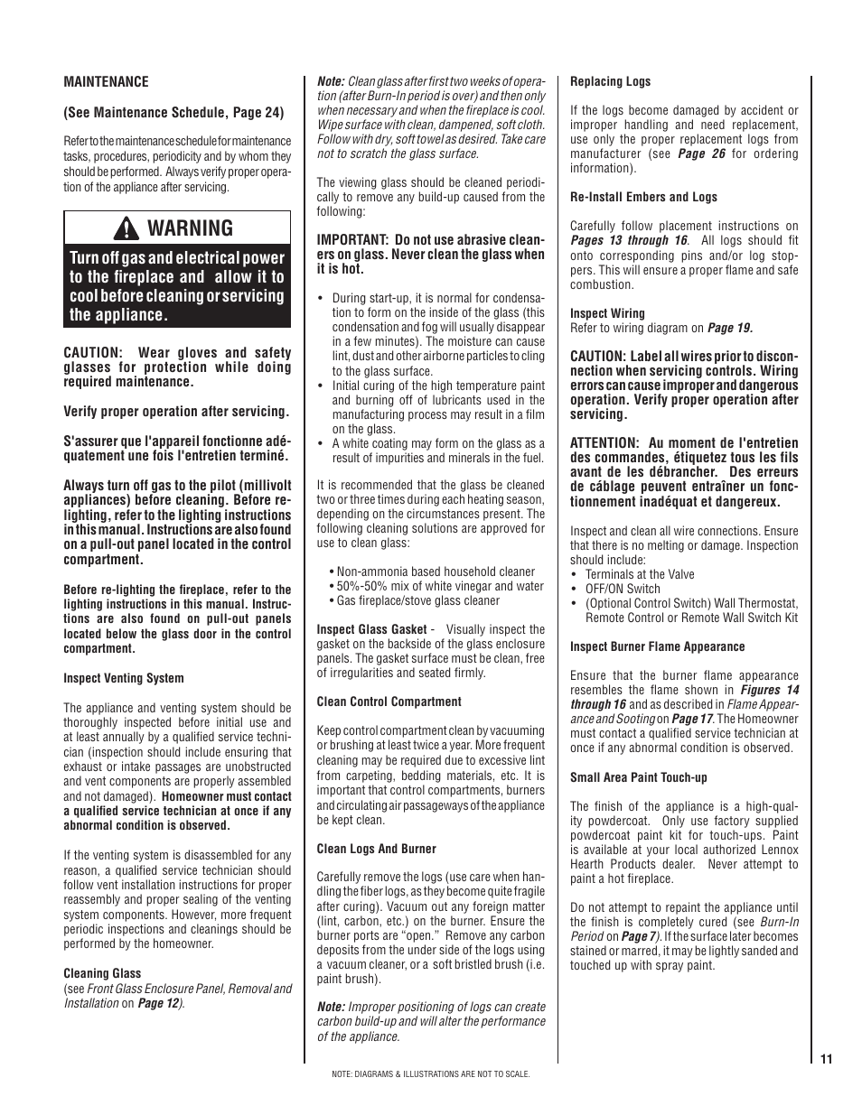 Warning | Lennox Hearth DIRECT-VENT SYMMETRY SERIES SYM-35N User Manual | Page 11 / 28