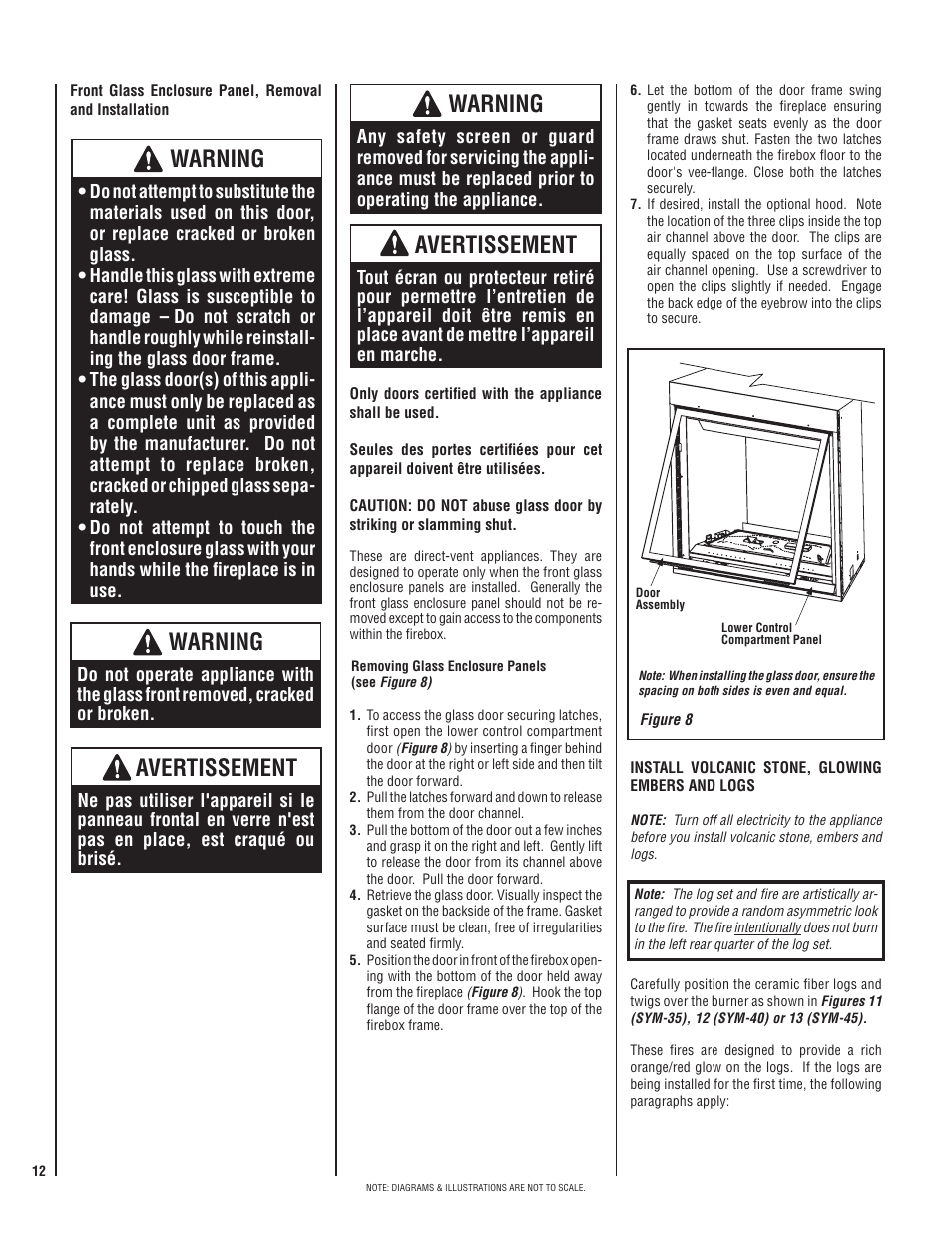 Warning, Avertissement | Lennox Hearth DIRECT-VENT SYMMETRY SERIES SYM-35N User Manual | Page 12 / 28