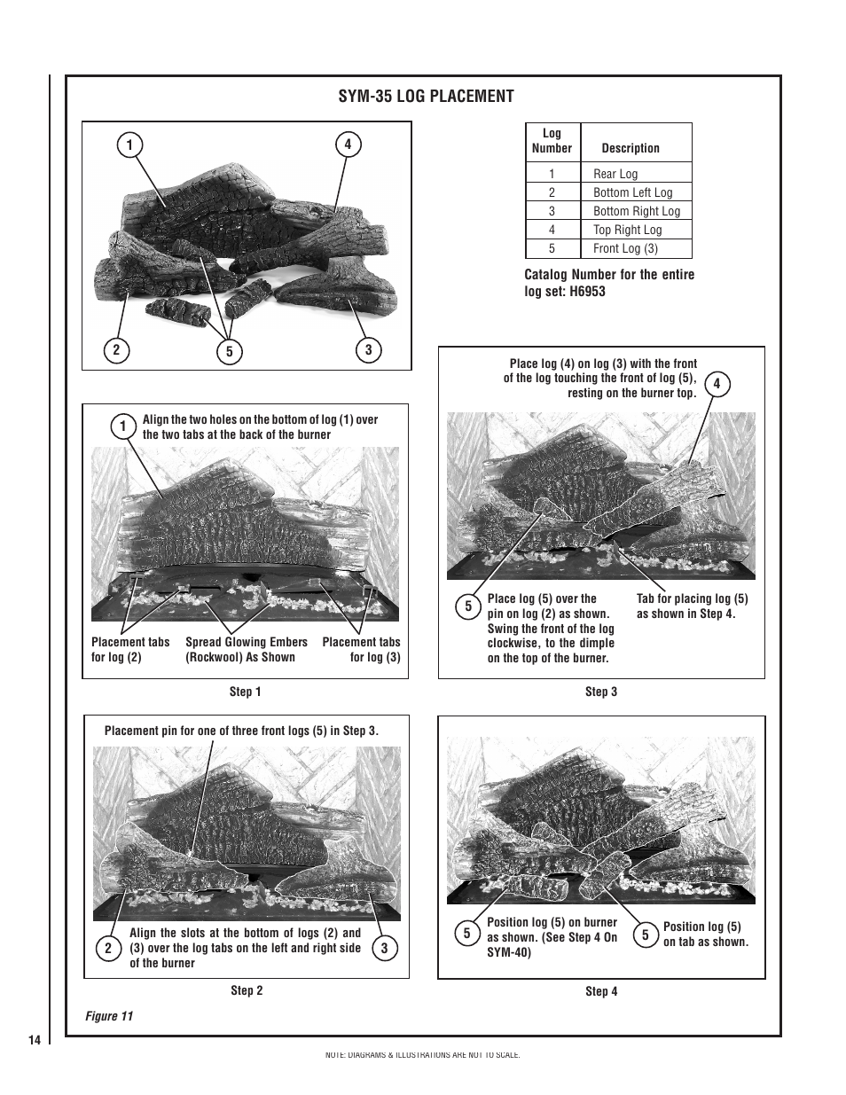 Sym-35 log placement | Lennox Hearth DIRECT-VENT SYMMETRY SERIES SYM-35N User Manual | Page 14 / 28