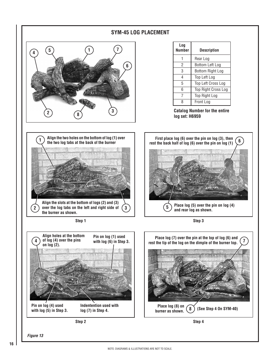 Sym-45 log placement | Lennox Hearth DIRECT-VENT SYMMETRY SERIES SYM-35N User Manual | Page 16 / 28