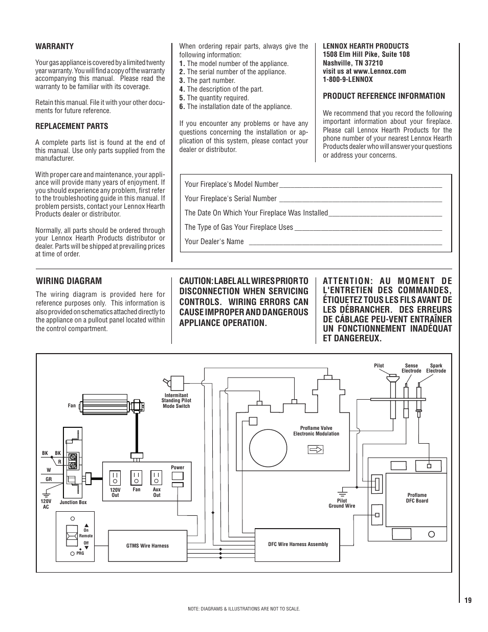 Wiring diagram | Lennox Hearth DIRECT-VENT SYMMETRY SERIES SYM-35N User Manual | Page 19 / 28