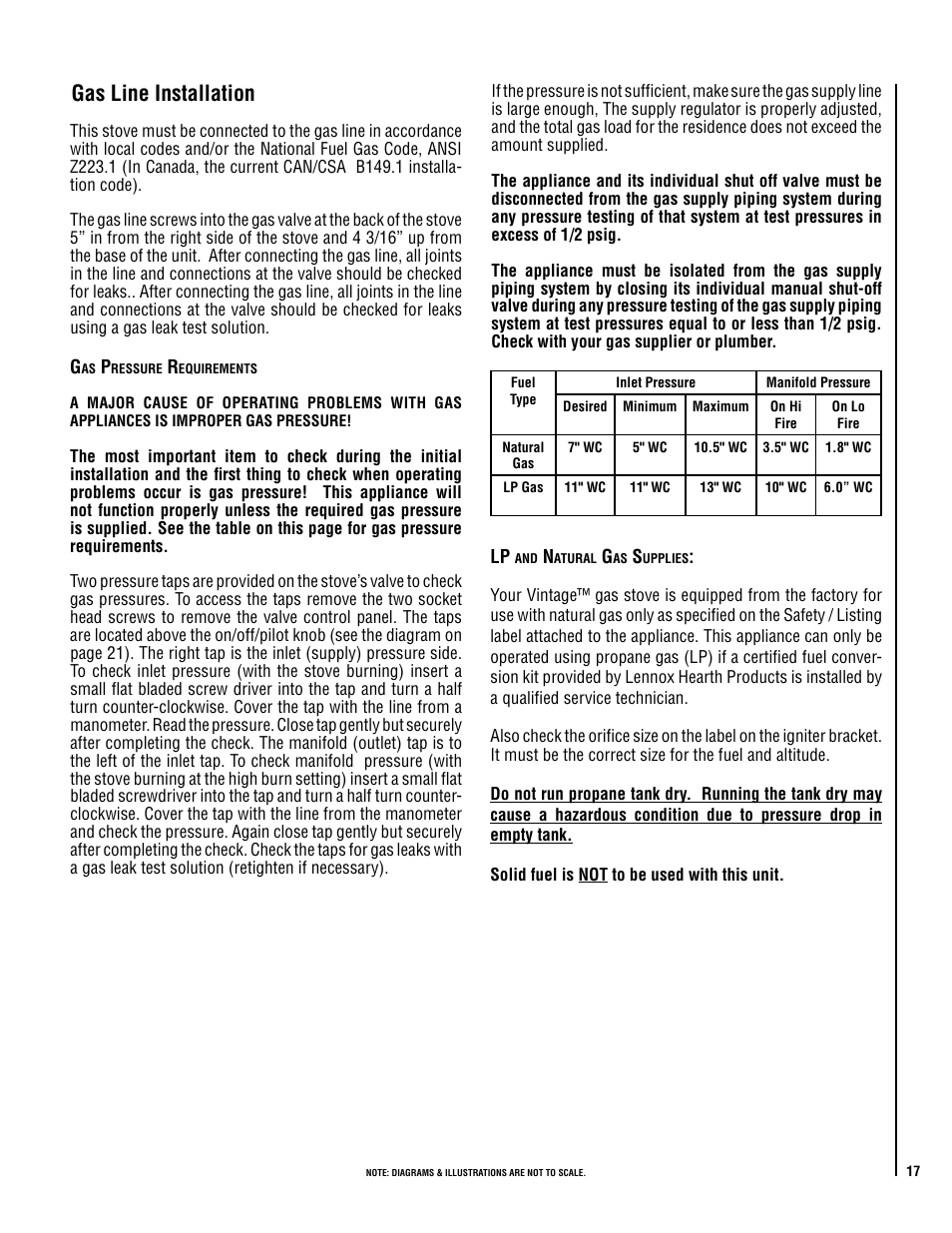 Gas line installation | Lennox Hearth VIS35 User Manual | Page 17 / 30