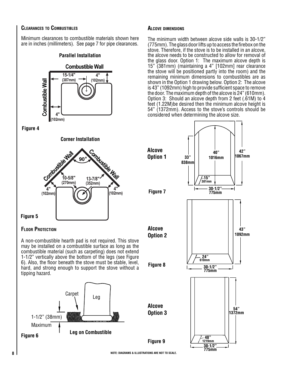 Co mb ust ible wa ll com busti ble w all | Lennox Hearth VIS35 User Manual | Page 8 / 30