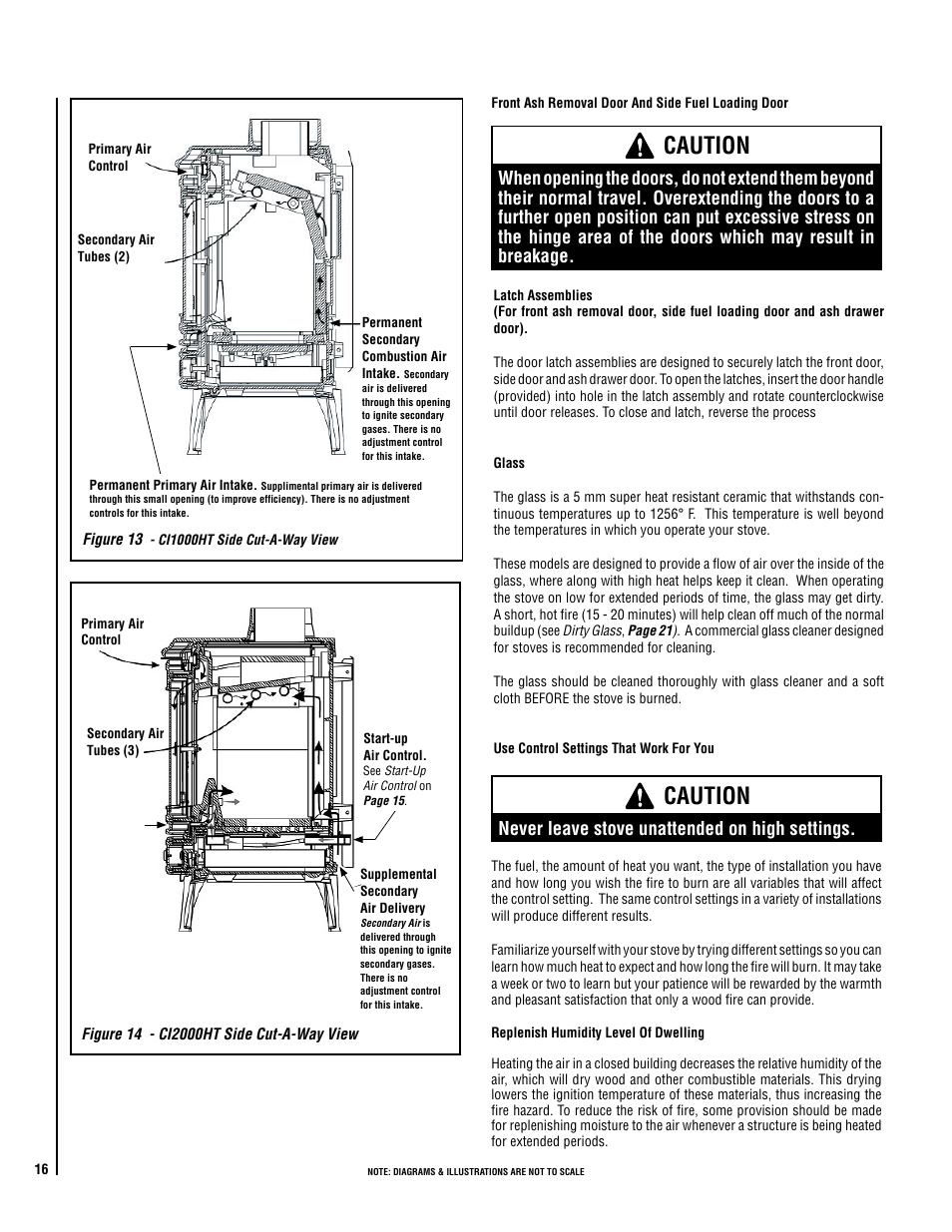 Caution, Never leave stove unattended on high settings | Lennox Hearth ELITE CI2000HT User Manual | Page 16 / 36