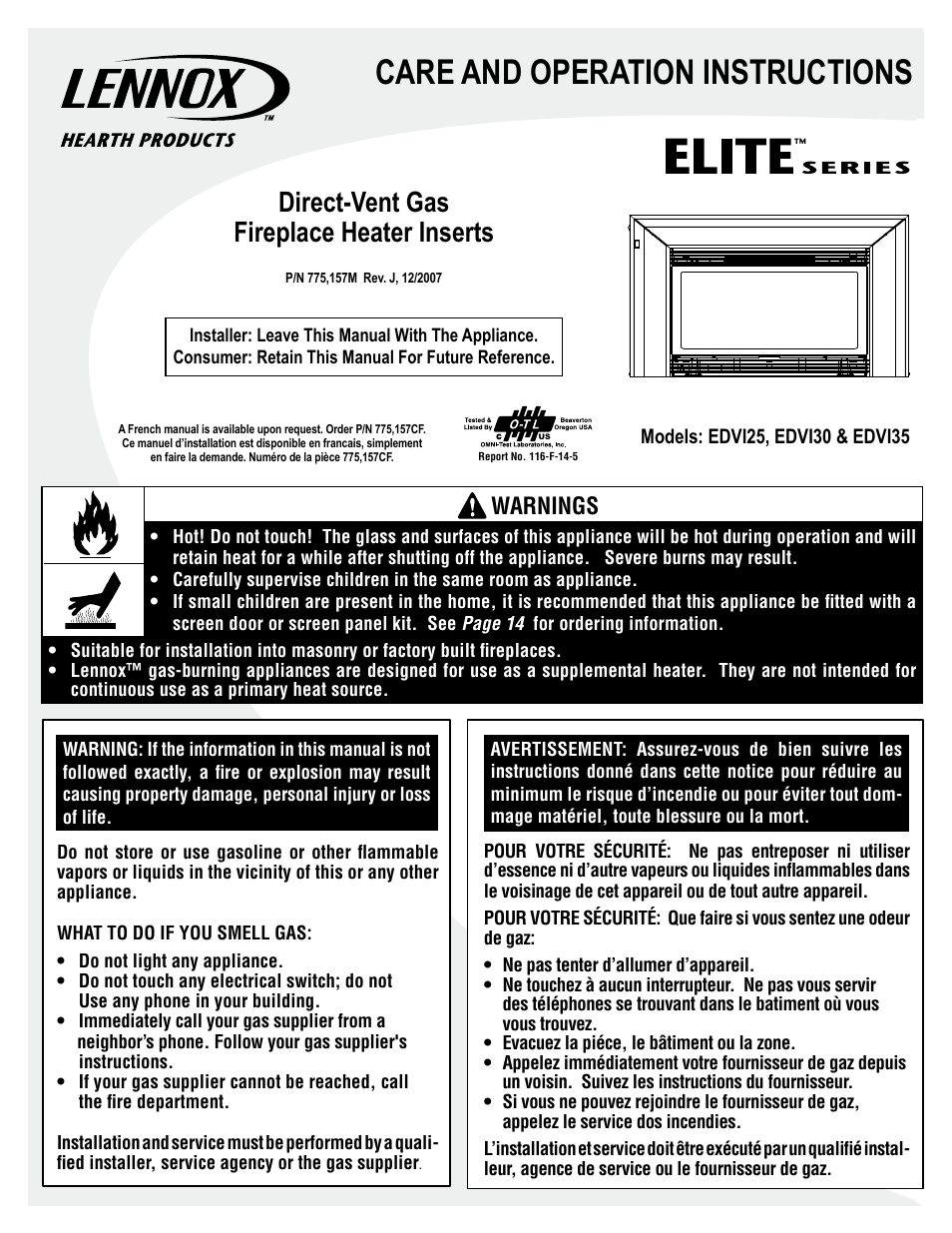 Lennox Hearth EDVI25 User Manual | 24 pages