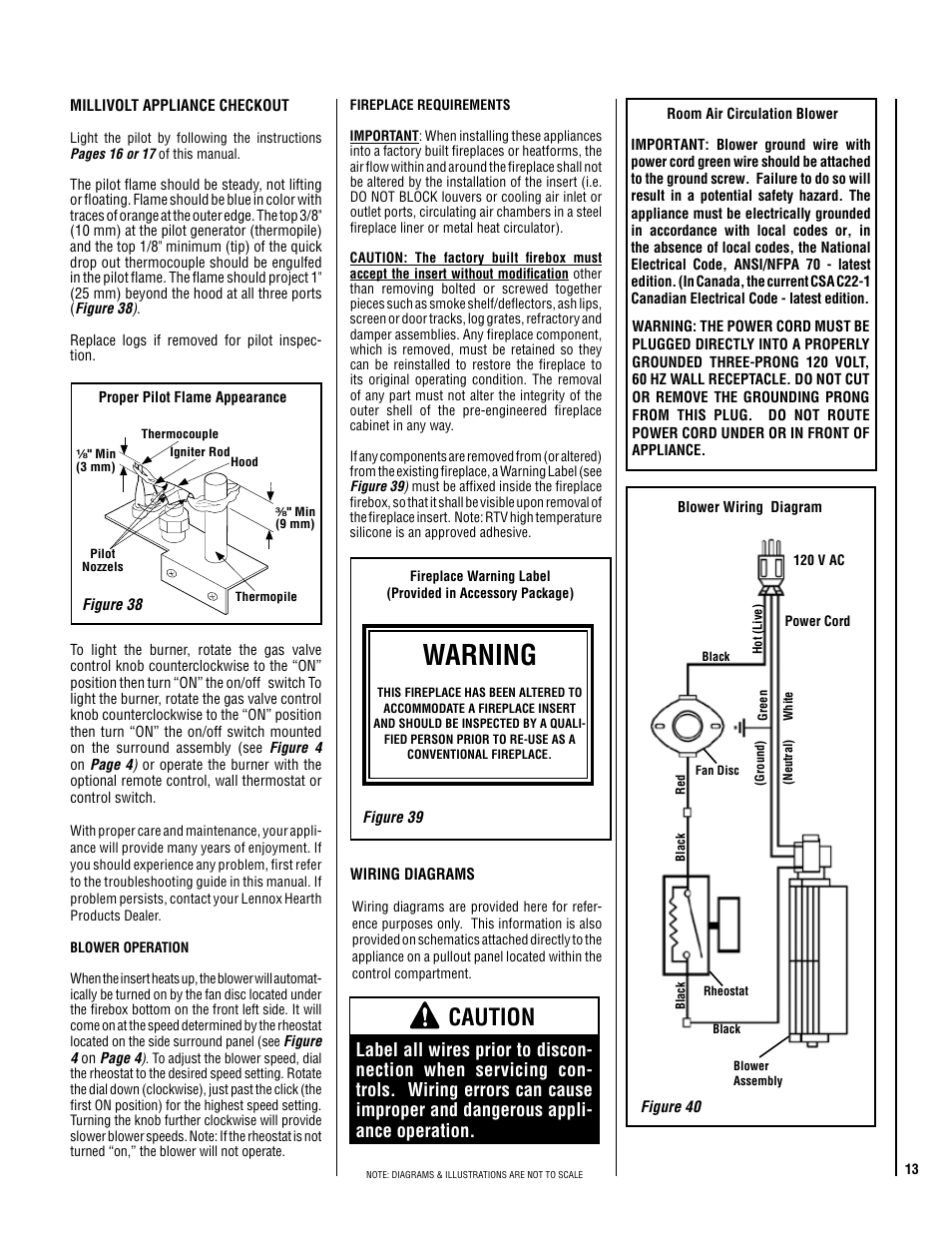 Warning, Caution | Lennox Hearth EDVI25 User Manual | Page 13 / 24