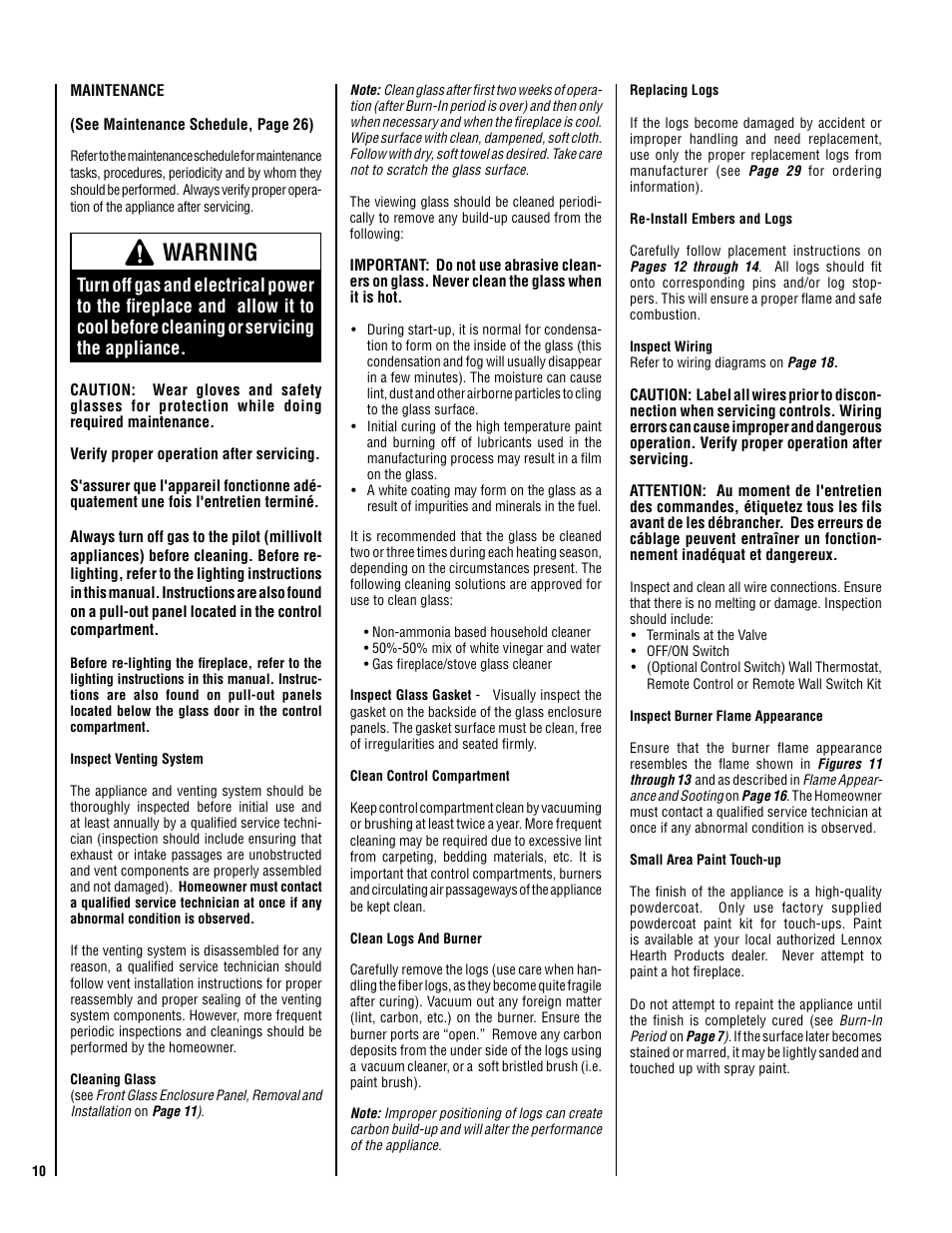 Warning | Lennox Hearth ELITE SERIES ELDV-45NE User Manual | Page 10 / 32