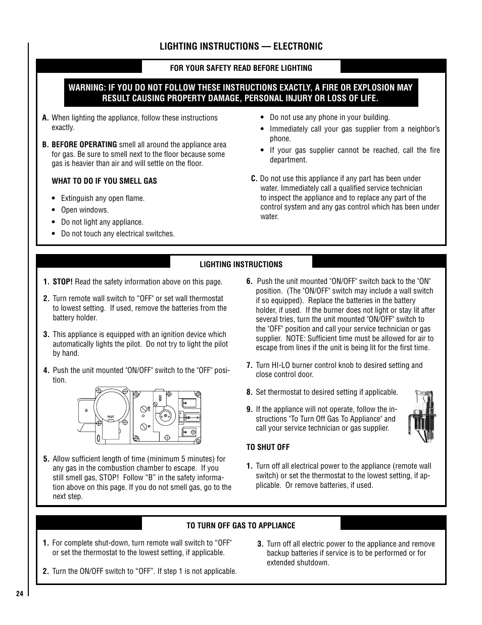 Lighting instructions — electronic | Lennox Hearth ELITE SERIES ELDV-45NE User Manual | Page 24 / 32