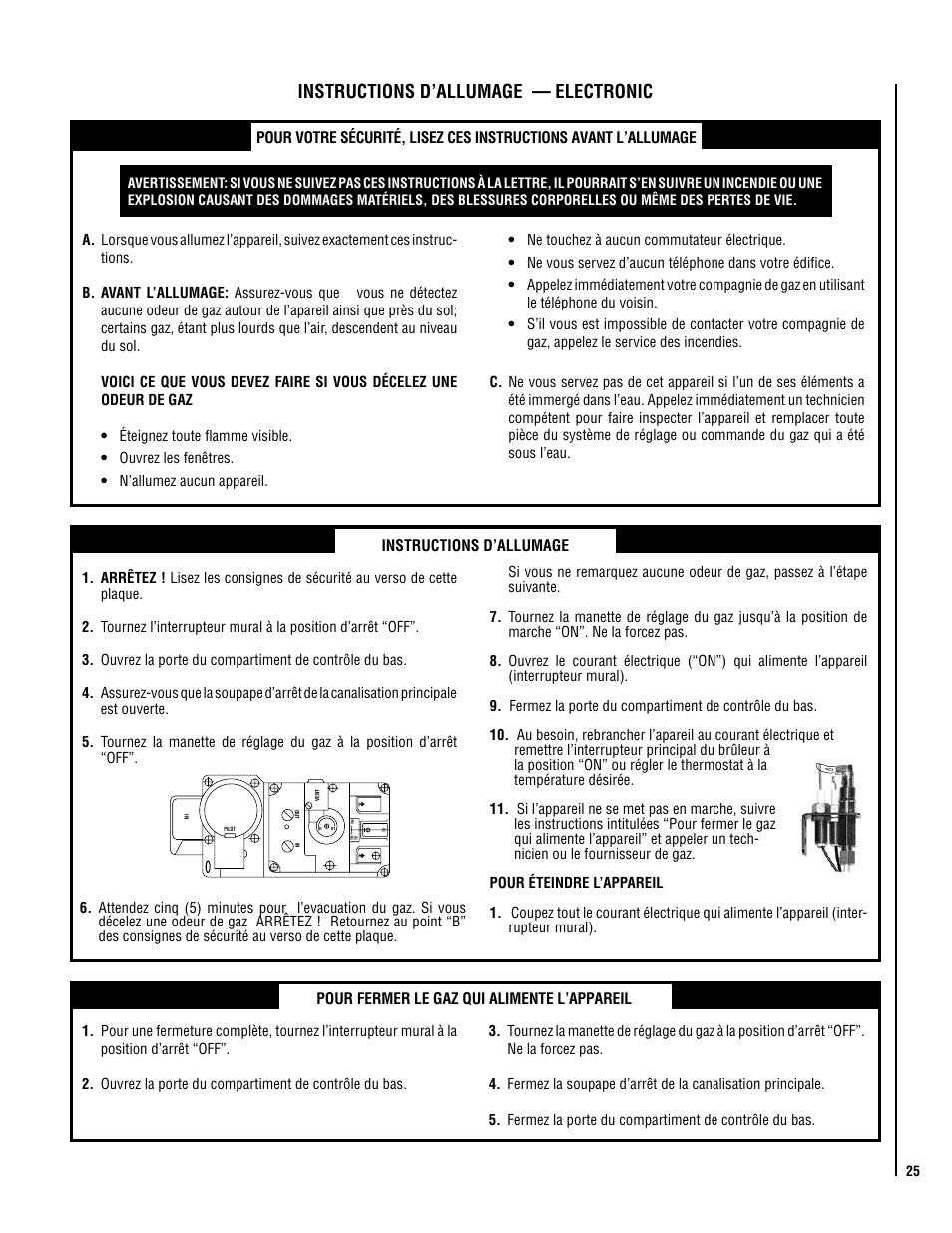 Instructions d’allumage — electronic | Lennox Hearth ELITE SERIES ELDV-45NE User Manual | Page 25 / 32