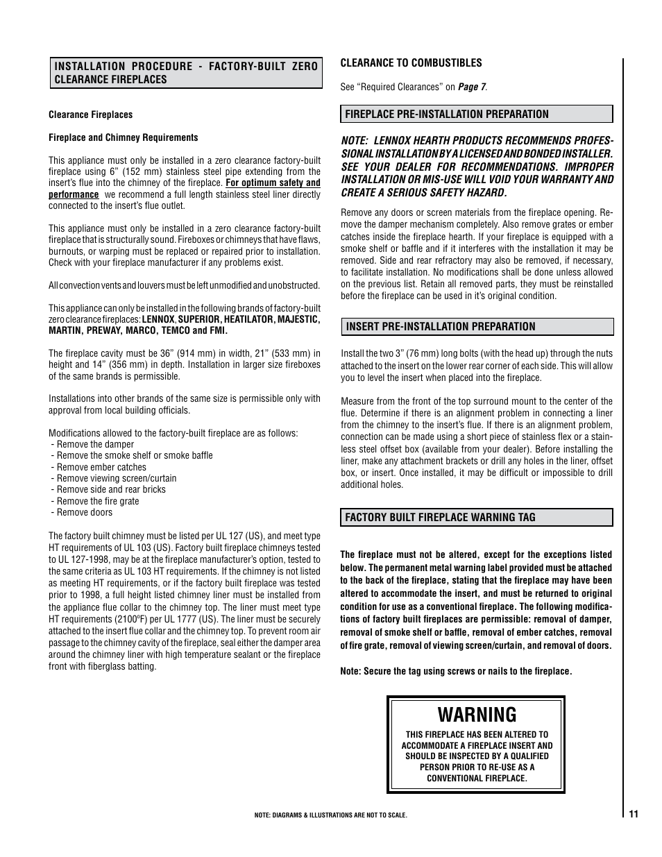 Warning | Lennox Hearth STRIKER C160 User Manual | Page 11 / 24